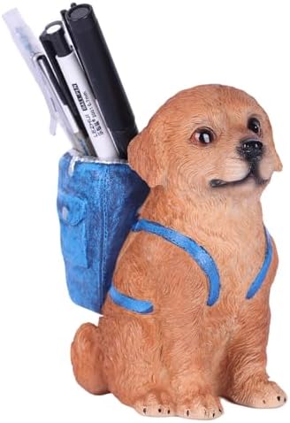 Cute Golden Retriever Pen Holder, Resin Dog Pencil Holder for Desk