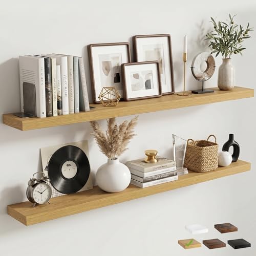 55 Inch Floating Shelves for Wall, 6.5"D Wood Storage Shelves, Oak Finish