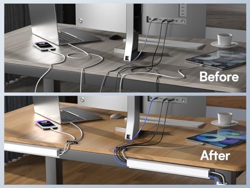 DELAMU 4 Pack Cable Management Under Desk - Office & Home Cable Organizer,J-Channel Cable Management for Clutter-Free En