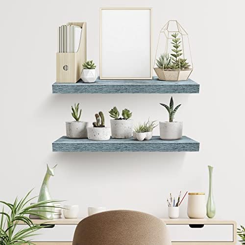 Sorbus Wood Floating Shelves for Wall (24 x 9 Inch, 2 Pack, Blue)
