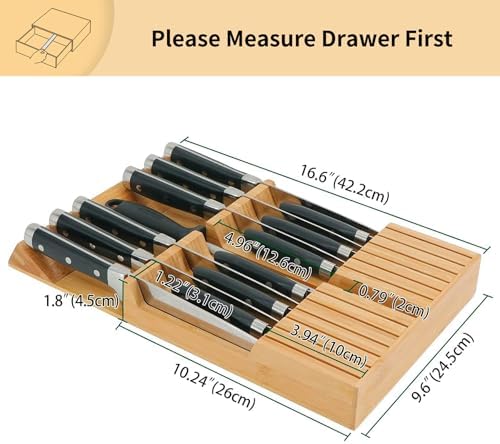 Utoplike In-Drawer Knife Block Bamboo Drawer Organizer, 12 Knives Holder