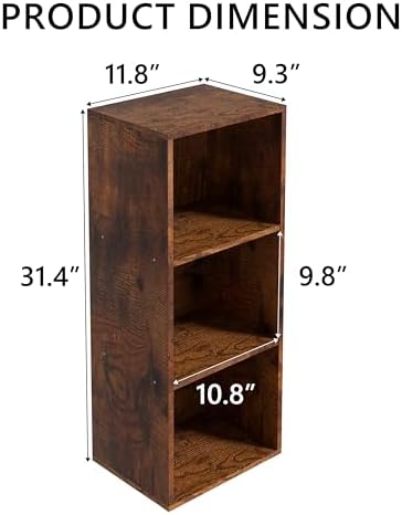 Wooden 3 Cube Storage Organizer, 3 Tier Storage Cubes Storage Display Cubby, Freestanding DIY Closet Shelving Unit for L