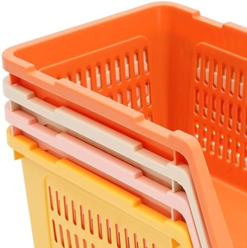4 Pcs Stackable Storage Baskets, Compact Rolling Storage Baskets Set, Small Stackable Organizer Bins for Kitchen Bedroom