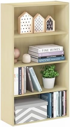 Furinno Pasir 4-Tier Book Shelf with Open Shelf, Light Steam Beech