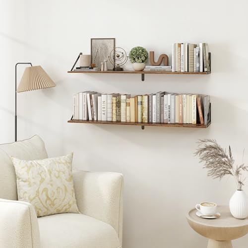 Heimlove Deep Floating Shelves for Wall, 40W x 8D Wood Wall Shelves Set of 2, Wide Floating Bookshelf for Living Room, K