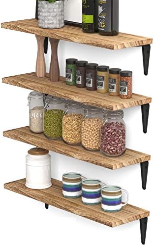 Wallniture Arras Floating Shelves for Wall Storage, Wood Wall Shelves for Kitchen Organization and Storage, Set of 4, 17