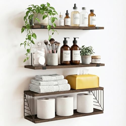 Fixwal 3+1 Tier Bathroom Floating Shelves Over Toilet, Dark Brown