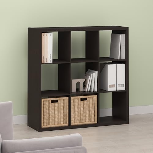 Bayan 9 Cube Storage Organizer, Bookshelf, Storage Shelf, with Open Back for Living Room, Bedroom, Home Office, Walnut O