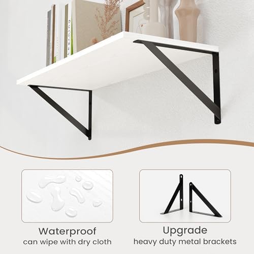 Heimlove White Deep Floating Shelves for Wall, 24W x 8D Wood Wall Shelves Set of 2, Wide Floating Bookshelf for Living R