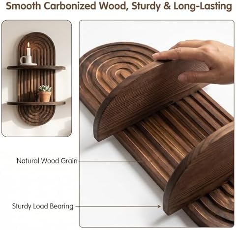 Boho Wall Shelf Set of 2, Floating Shelves for Bedroom Plants & Decor