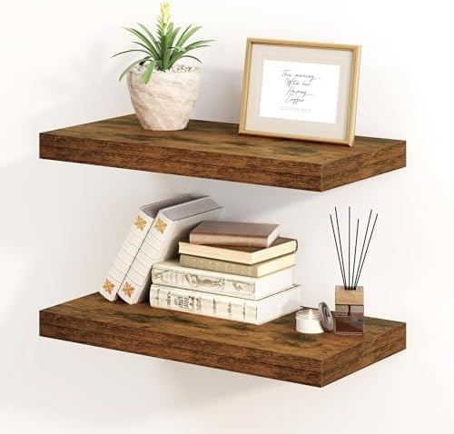 Fun Memories Floating Shelves for Wall, 8 Inch Deep Floating Wall Shelf, 16" x 8" Floating Shelves - Set of 2, Rustic Wo