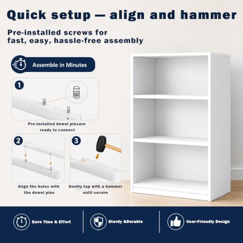 3-Tier Bookcase, 71 Inches, White