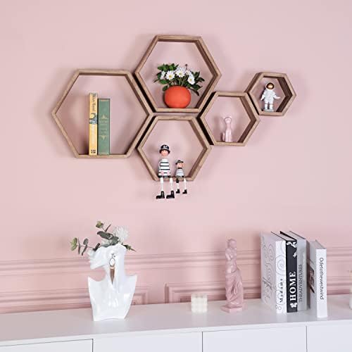 Hexagon Shelves,Floating Wall Shelf,Honeycomb Octagon Cube Shelves Wood