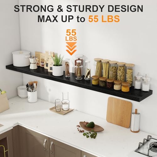 72 Inch Floating Shelves 2 Pack, 8 Inch Deep Floating Shelf Wall Mounted, Large Shelves with Invisible Bracket for Books