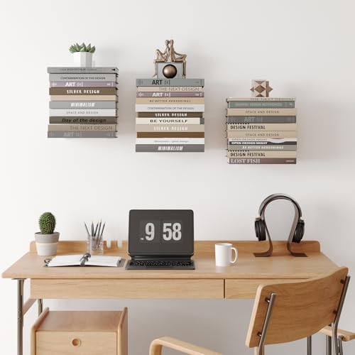 Wawocs Invisible Bookshelves for Wall, 4 Tier Floating Bookshelf Made of Heavy Duty Metal, Vertical Spine Book Tower Han