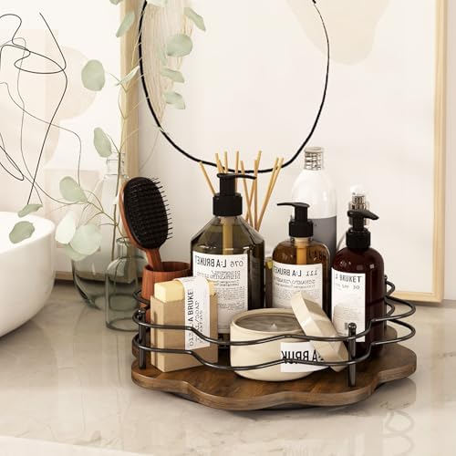 12" Lazy Susan Turntable Organizer,Round Wooden Lazy Susan Organization and Rotating Spice Rack for Dining Table,Pantry,