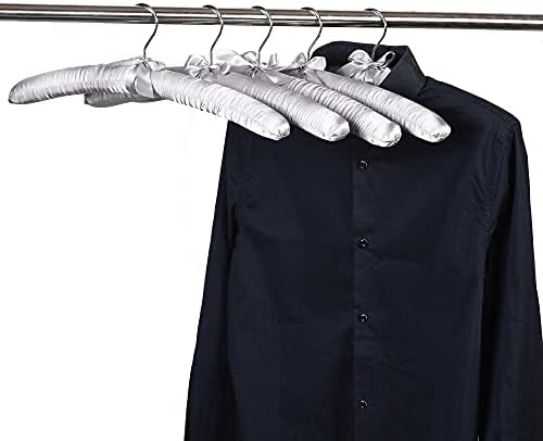 Grey Satin Padded Sweater Hangers 5 Pack, Blouse Hanger with Thick & Soft Foam for Bridal Wedding Dress Lingerie, Smooth