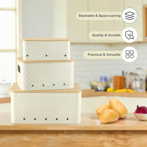 Kitchen Vegetable Storage Set of 3, Metal Onion Garlic Potato Storage Set, Kitchen Canisters Vegetable Keeper Containers