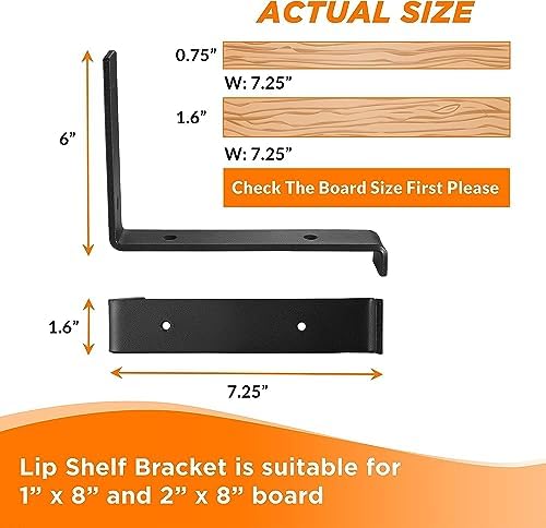 BATODA 8" Z Shelf Brackets with Lip for 7.25" Boards, Heavy Duty, Pack of 6