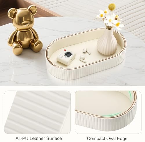 GORESE Oval Vanity Tray Perfume Organizer, PU Leather Valet Jewelry Trays Nightstand Organizer Key Bowl Trinket Dish for