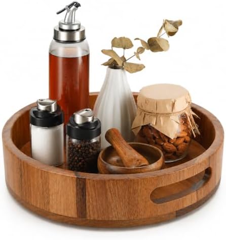 Wooden Lazy Susan – 10 in Acacia Wood Turntable Organizer for Cabinet，Multi-Purpose Home Decor Rotating Tray for Bathroo