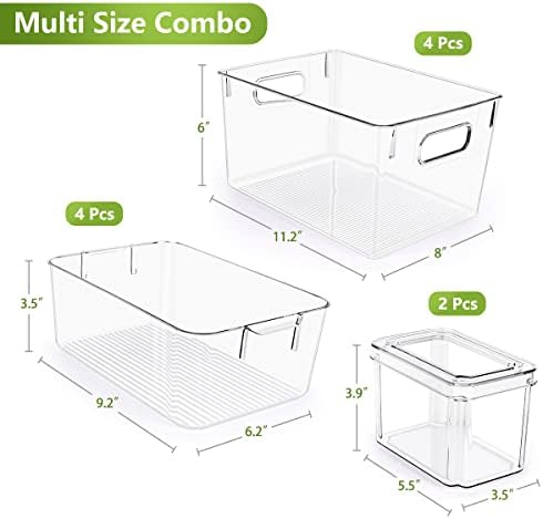 Set Of 10 Refrigerator Pantry Organizer Bins, Clear Plastic Food Storage Bins for Kitchen, Countertops, Cabinets, Fridge