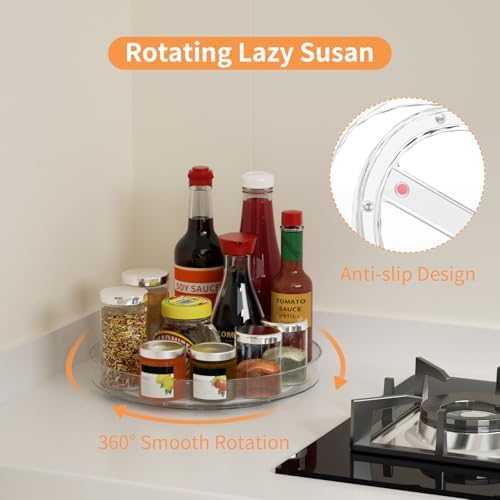 2 Pack Lazy Susan Turntable Organizer, 9 and 10 Inch Rotating Trays for Corner Cabinet, Fridge, Pantry, Kitchen, Table T