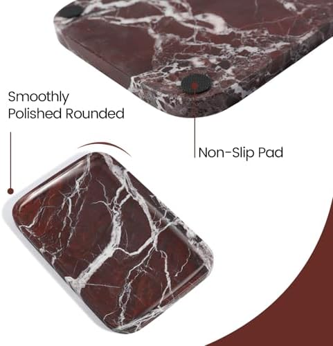 Marble Vanity Tray, 11.8in Stone Bathroom Tray for Countertop, Red Decorative Tray for Dresser Organizer, Luxury Serving