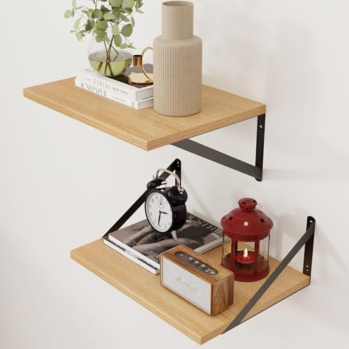 Axeman Deep Floating Shelves, 12 Inch Deep Rustic Oak Floating Wall Shelves Set of 2, 16W x 12D Large Floating Shelves L