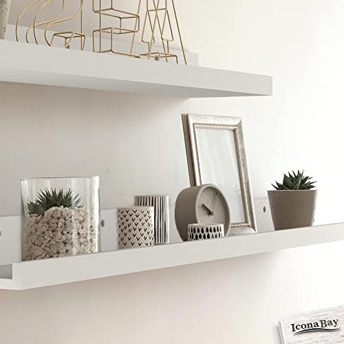 Icona Bay 16 Inch Floating Shelves for Wall - Set of 3 in Powder White - Modern Rustic Style - Wall Mounted Display Shel