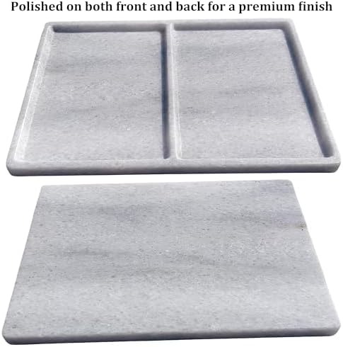 10"x8" Natural Marble Decorative Tray – Dual‑Compartment Stone Vanity Organizer for Jewelry, Keys & Soap – Premium Heat‑