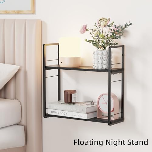Floating Book Shelves for Wall, 2-Layer Wall Bookshelf for Book Storage, Space Saver, 16in Stud Hanging Shelf, Bedside S
