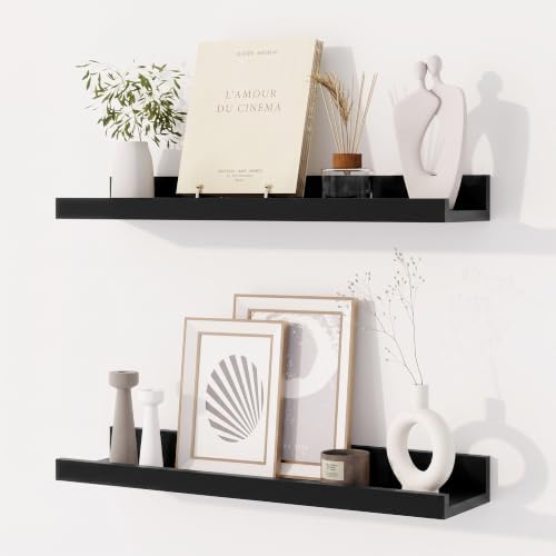 Dreamland Picture Ledge Shelf for Wall, Floating Shelves Set of 2,20 inch Long Floating Shelves with Lip for Living Room,Bedroom,Bathroom,Kitchen,Black