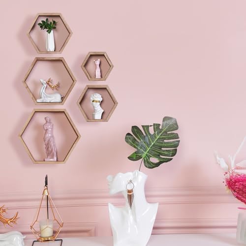 Hexagon Shelves,Floating Wall Shelf,Honeycomb Octagon Cube Shelves Wood