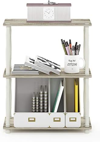 Furinno Turn-N-Tube 3-Tier Compact Multipurpose Shelf Display Rack with Classic Tube, Sonoma Oak/White