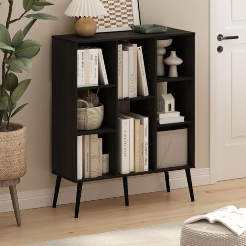 Furinno Claude Mid Century Style Book Shelf, 8-Cube Bookshelf, Cube Storage Organizer Bookcase with Wood Legs, 10.9 x 31