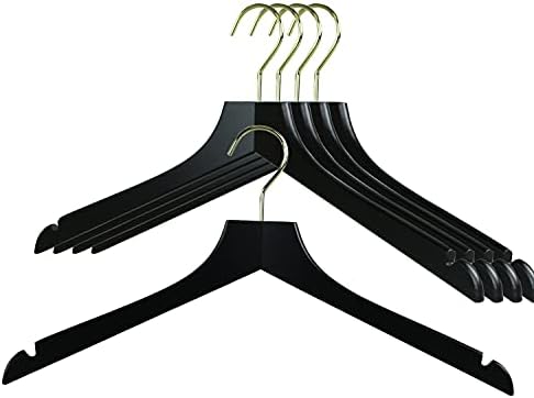 MAWA by Reston Lloyd, European Wooden Hanger, Beech Wood Straight Hanger with Shoulder Notches, Rotating Gold Hook, Blac