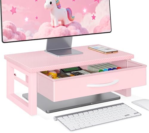 Desk Organizers and Accessories, Computer Monitor Stand Riser with Fabric Drawer, 2-Tier Laptop Stand for Desk, Office O