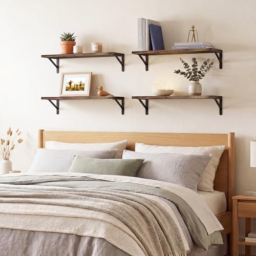 YGEOMER 23.6 in Floating Shelves for Wall Home Decor, Brown, Wood, Set of 4