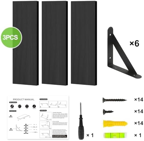 Fixwal Wall Floating Shelves for Home Decor (Black, Set of 3, 16.5 Inch)