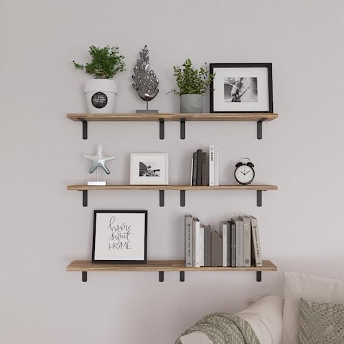 WOPITUES Floating Shelves Set of 6 for Wall Decor & Storage, Rustic Brown