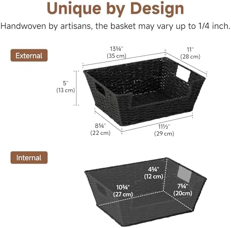 StorageWorks Pantry Baskets for Shelves, Snack Baskets, Black Paper Rope