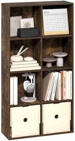 Furinno LUDER Book Shelf, 8-Cube Bookshelf, Bookcase with Open Shelves, 9.5 x 24.6 x 47, for Living Room, Bedroom, Home 