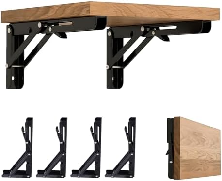 Folding Shelf Brackets 14 Inch - 4PCS Heavy Duty Metal Bracket Shelf, Wall Mounted Collapsible Bracket for Space Saving 