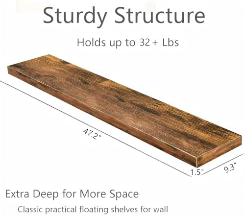 Vervida® Rustic Brown Floating Wall Shelves 47.2in Set of 3 Storage Hidden