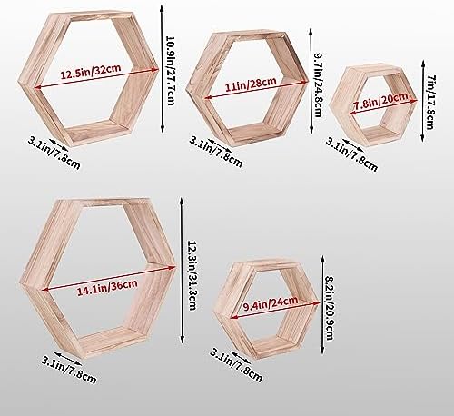 WONFUlity Hexagon Floating Shelves, Hexagonal Shelf Wall Mounted Storage