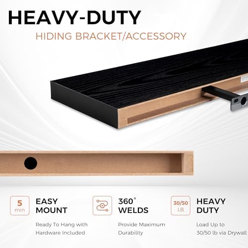 Fun Memories 27.5 Inch Deep Floating Shelves, Set of 2 Heavy Duty Wall Mounted Shelves with Invisible Brackets, Large Ru
