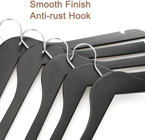 TOPIA HANGER Wooden Hangers 30 Pack, 0.28-inch Slim & Durable Clothes Hangers Space Saving, Black Wood Hanger with 360°S