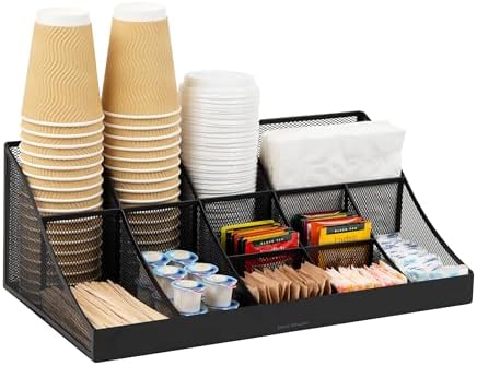 Mind Reader Countertop Organizer, 2 Tier Mesh Storage Caddy with 11 Compartments for Office Supplies, Breakroom Essentia