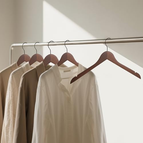 Wooden Top Hangers with 360° Swivel Hook, Walnut, 24-Pack